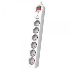 CRYSTAL AUDIO CP6-1300-70W Λευκό Πολύπριζο Προστασίας Schuko 6 Θέσεων 1300j/70db