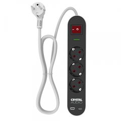 CRYSTAL AUDIO ES3PD Elegance Μαύρο Πολύπριζο Schuko 3 Θέσεων + 2 USB