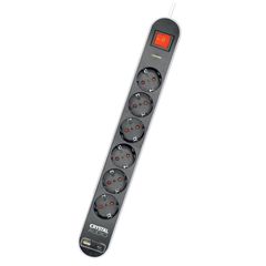 CRYSTAL AUDIO ES6PD Elegance Μαύρο Πολύπριζο Schuko 6 Θέσεων + 2 USB