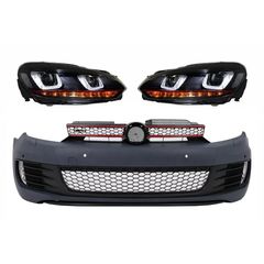 Emprós Profulaktíras katállhlos gia VW Golf VI 6 (2008-2013) GTI Look with Fanária Emprós Golf 7 3D LED Proboleís Hméras (DRL) Schédio U LED Flow Turning Light Red Stripe GTI RHD
