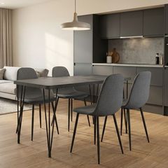Σετ τραπεζαρία 5τμχ Roger - Iris Megapap Mdf - ύφασμα χρώμα σκούρο γκρι σκυροδέματος - γκρι 120x70x75εκ.