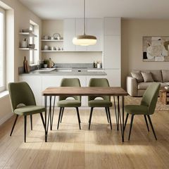 Σετ τραπεζαρία 5τμχ Roger - Christy Megapap Mdf - ύφασμα χρώμα ακακίας - λαδί 120x70x75εκ.