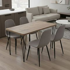 Σετ τραπεζαρία 5τμχ Roger - Iris Megapap Mdf - ύφασμα χρώμα ακακίας - ανοιχτό μπεζ 120x70x75εκ.