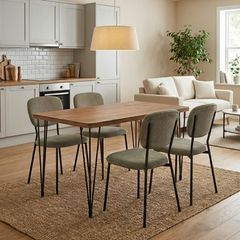 Σετ τραπεζαρία 5τμχ Roger - Kevin Megapap Mdf - ύφασμα χρώμα ακακίας - λαδί 120x70x75εκ.