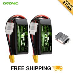 2-Pack Ovonic Force 3S 2200mAh 120C 11.1V Short LiPo Battery w/XT60 Plug for 1/10 Race Buggy & On-Road Car (Voltage Checker Included)