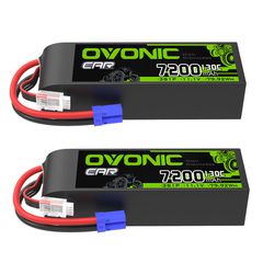 2 x OVONIC 11.1V 130C 7200mAh 3S LiPo Battery with EC5 Plug for 1/8 1/10 RC Car Truck Buggy
