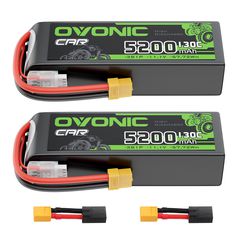 2 Pack Ovonic 3S 5200mAh 130C LiPo Battery with XT60 to TRA Plug for 1/10 RC Slash Rustler Stampede