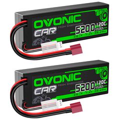 2×Ovonic 2S 120C Lipo Battery 5200mAh 2S1P 7.4V Hardcase RC LiPo Battery with Deans T Plug for 1/8 1/10 RC Vehicles Car Trucks Airplane Boats