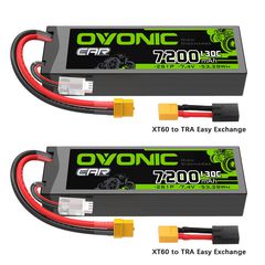 2 x OVONIC 2S 7200mAh Hardcase 7.4V 130C LiPo Battery with XT60 to TRA Plug for 1/10 scale Vehicles RC Car Truck