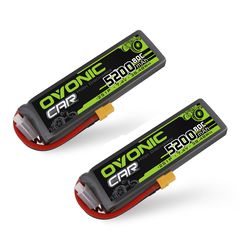 2 × OVONIC 2S Lipo Battery 5200mAh 80C 7.4V RC Lipo Battery with XT60 Plug for 1/8 1/10 RC Vehicles Car Slash RC Buggy Truggy RC Airplane