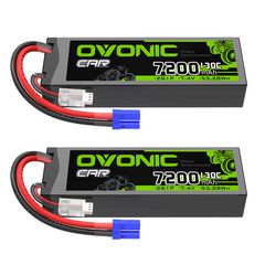 2 x OVONIC 2S 7200mAh 130C Hardcase 7.4V Lipo Battery with EC5 Plug for 1/10 scale Vehicles Car RC Truck