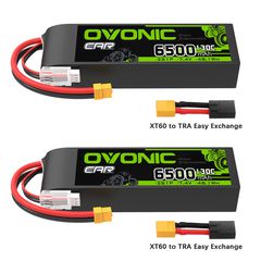 OVONIC 6500mAh 7.4V 130C 2S Hardcase LiPo Battery with XT60 to TRA Plug for 1/10 Scale RC Car Truck RC Vehicles