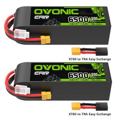 2 x OVONIC 4S 6500mAh 14.8V 130C LiPo Battery with XT60 to TRA Plug for 1/8 & 1/10 scale RC Car Truck Boat