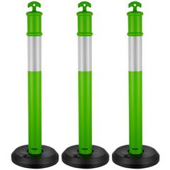 VEVOR 3 Pack Traffic Delineator Posts, 1140 mm Traffic Safety Cones with fillable Base and Refleks strips, Heavy Duty Delineator Posts for Construction, Parking, Crowd Control, Green