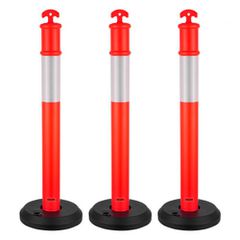 VEVOR 3 Pack Traffic Delineator Posts, 1140 mm Traffic Safety Cones with fillable Base and Refleks strips, Heavy Duty Delineator Stills for Construction, Parking, Crowd Control, Red