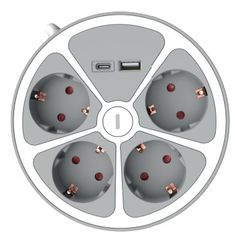 Technik Στρογγυλό Πολύπριζο 4 Θέσεων 1,4m Καλώδιο + USB-A + USB-C 16A