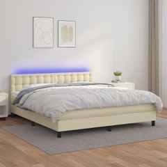 Κρεβάτι Boxspring με Στρώμα & LED Κρεμ 160x200 εκ. Συνθ. Δέρμα 3134233