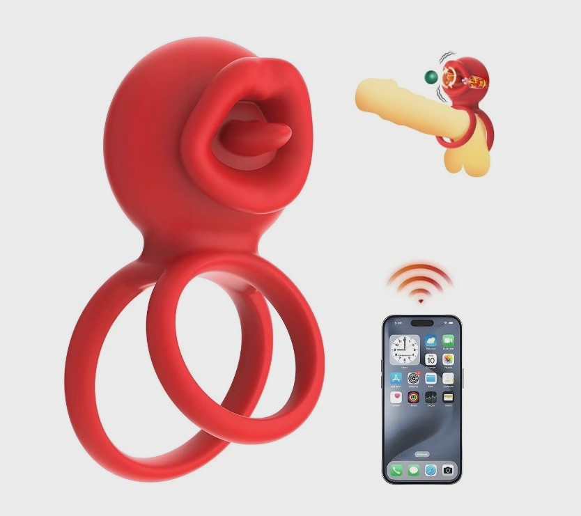Tongue Licking Penis Ring, Bluetooth Control, Mobile App, Silico