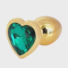 Hearty Buttplug, Small, Gold/Dark Green, Passion Labs