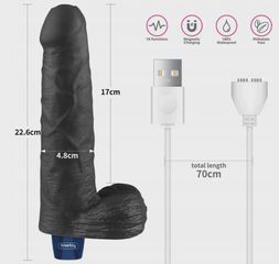 REAL SOFTEE Vibrator, 10 Vibration Modes, TPE, Black, 22.6 cm-thumb-1