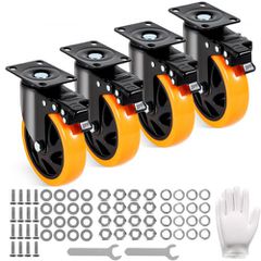 Τροχοί VEVOR Caster, 12,7 cm Περιστρεφόμενοι τροχοί πλάκας, Σετ 4, με Ασφάλεια A/B Κλείδωμα Χωρίς Θόρυβο Ζάντες PVC, Βαρέως τύπου 204,1 kg Χωρητικότητα φόρτωσης ανά τροχό, Τροχοί χωρίς σήμανση για έπι