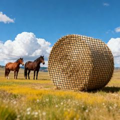 VEVOR Στρογγυλό δίχτυ σανού, 1,5 x 1,5 x 1,5 m, τρύπες 42 x 42 mm, υλικό PE, σχεδιασμός χωρίς κόμπους, με αυτοασφαλιζόμενο φερμουάρ, μεταφορά με βελόνα και επισκευαστικό σπάγγο, στρογγυλό δίχτυ για άλ