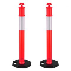 VEVOR 2 Pack Traffic Delineator Posts, 1140 mm Traffic Safety Cons with σταθμισμένη βάση και αντανακλαστικές λωρίδες, Heavy Duty Delineator Posts για εργοτάξιο, Χώρος στάθμευσης, Crowd Control, κόκκιν