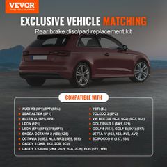 VEVOR Rear Brake Kit Συμβατό με Audi A3 (8P), VW Golf 5 6, Seat LEON, SKODA OCTAVIA, ALTEA, Κιτ αντικατάστασης κεραμικών τακακιών φρένων ρότορες φρένων, Πίσω ρότορες 253 mm-thumb-1