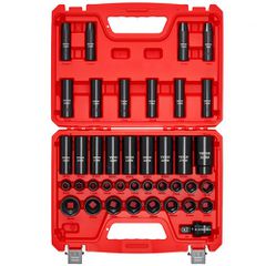 VEVOR 1/2 in Drive Impact Socket Set, 39 τεμαχίων, 6 Point Deep & Shallow Impact Sockets, Metric 9 έως 30 mm, Cr-V Steel Υψηλής αντοχής, με Universal Joint, Dual Size Marks, Heavy Duty Carry Case