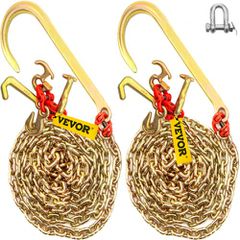 VEVOR J Hook Chain, 2PCS 5/16" x 10' G80 15" Long Shank J Hook Tow Chain with RTJ Cluster Hook & Grab Hook, 5400 lbs Working Fort, Heavy Duty Truck Transport Chain for Wrecker Recovery Trailer Rowing