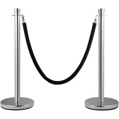VEVOR Crowd Control Stanchion, Σετ 2 τεμαχίων Stanchion Set, Stanchion Set with 5 ft/1,5 m Black Velvet Rope, Silver Crowd Control Barrier με στιβαρό σκυρόδεμα και μεταλλική βάση - Συναρμολόγηση Easy