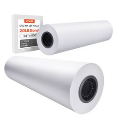 Χαρτί ευρείας μορφής VEVOR, 61 cm x 152,4 m Paper Plotter, 2 Rolls CAD Bond Rolls με 7,62 cm Core, 75 g/m² Rolls Bond Paper, Idea for CAD Drawings, Engineering Plans, GIS Maps & Architectural Designs