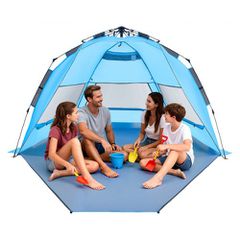 VEVOR Beach Tent Sun Shelter για 4 Άτομα, Pop Up Beach Tent UPF 50+ Protection, Φορητό κουβούκλιο με σκιάστρο με τσάντα μεταφοράς και τσέπες άμμου, ομπρέλα εύκολης ρύθμισης για κάμπινγκ ψάρεμα σε υπαί