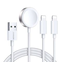 Ασύρματος φορτιστής Joyroom 3 σε 1 Καλώδιο Qi+Lightning+Lightning για iPhone και Apple Watch All Series με καλώδιο USB 1,2m, 3,5W, Λευκό (S-IW007)-thumb-1