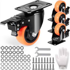 Τροχοί VEVOR Caster, 7,6 cm Περιστρεφόμενοι τροχοί πλάκας, Σετ 4, με Ασφάλεια A/B Κλείδωμα Χωρίς Θόρυβο Ρόδες PVC, Βαρέως τύπου 113,4 kg Χωρητικότητα φόρτωσης ανά τροχό, Τροχοί χωρίς σήμανση για έπιπλ