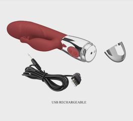 Rasmussen Bunny Vibrator, 30 Vibration Modes, Silicone, USB, Red-thumb-6