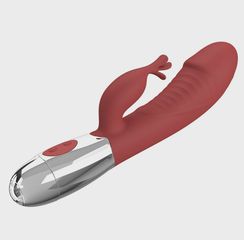 Rasmussen Bunny Vibrator, 30 Vibration Modes, Silicone, USB, Red-thumb-1
