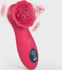 Rosa Clit Stim, 9 Modes, LCD, Silicone, USB, Red, Passion Labs