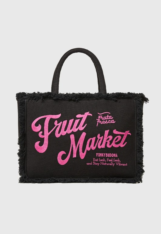 Funky Buddha Τσάντα Παραλίας Fruit Market με Κρόσια και Κέντημα FBL013-124-10