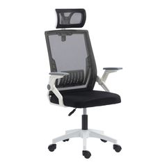 Καρέκλα γραφείου Plymot pakoworld λευκή - mesh μαύρο 48x58x112-122εκ