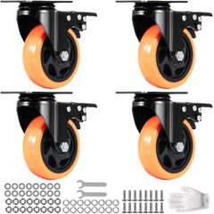 Τροχοί VEVOR Caster, 10,1 cm Περιστρεφόμενοι τροχοί πλάκας, Σετ 4, με Ασφάλεια A/B Κλείδωμα Χωρίς Θόρυβο Ζάντες PVC, Βαρέως τύπου 158,8 kg Χωρητικότητα φόρτωσης ανά τροχό, Τροχοί χωρίς σήμανση για έπι