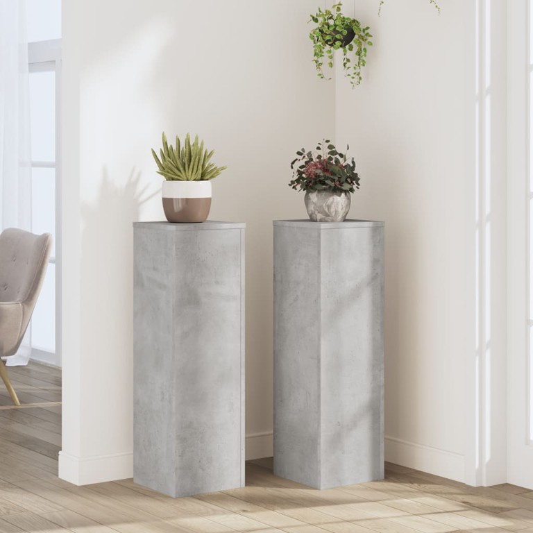 vidaXL Βάσεις Φυτών 2 τεμ. Γκρι Σκυρ. 25x25x80 εκ. Επεξεργασμένο Ξύλο
