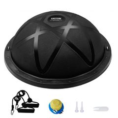 VEVOR Half Exercise Ball Trainer, 23 ιντσών Balance Ball Trainer, 660 lbs Capacity Stability Ball, Yoga Ball with Resistance Bands and Pump, Strength Fitness Ball for Home Gym, Full Body Workouts, Μαύ