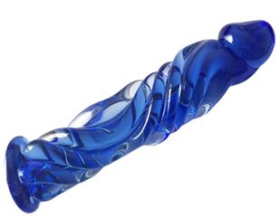 Real Tip Dildo, Premium Glass, Blue, 16 cm, Passion Labs
