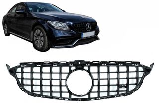 Μπροστινή μάσκα κατάλληλη για Mercedes C-Class W205 S205 C205 A205 (2014-2018) GT-R Panamericana Design Μαύρο χωρίς κάμερα
