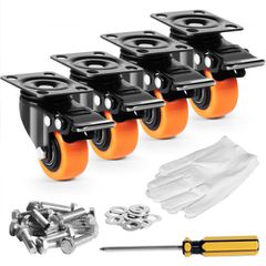 Τροχοί VEVOR Caster, 5,1 cm Περιστρεφόμενοι τροχοί πλάκας, σετ 4, με διπλό κλείδωμα ασφαλείας χωρίς θόρυβο, ζάντες PVC, βαρέως τύπου 68 kg Χωρητικότητα φόρτωσης ανά τροχό, Τροχοί χωρίς σήμανση για έπι
