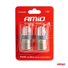 Amio Amio - ΛΑΜΠΑΚΙΑ LED P21W 12V 6.000K 500lm 9SMD x 2835 ΜΟΝΟΠΟΛΙΚΑ - 2ΤΕΜ. (02953/AM)