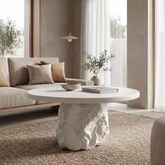 Τραπέζι σαλονιού Zinol pakoworld mdf-polyresin λευκό Φ77x36εκ