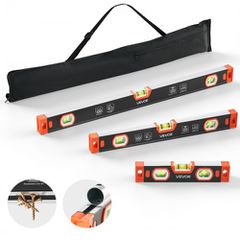 VEVOR Torpedo Level, 3 τεμαχίων (225/400/600 mm), Σετ εργαλείων Magnetic Leveler από κράμα αλουμινίου, με διαφανή 3 πράσινα φιαλίδια, V-groove, κρεμαστή τρύπα, μέτρηση πολλαπλών γωνιών για ανακαίνιση