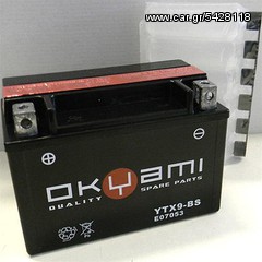 ΛΥΡΗΣ OKYAMI YT9B-BS, YT9B-4, 12V, 9Ah/80A(EN), ΑΡΙΣ(+), M6-AGM, OKE07056